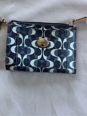 Coach Navy Signature Canvas Small wallet/card holder/keychain